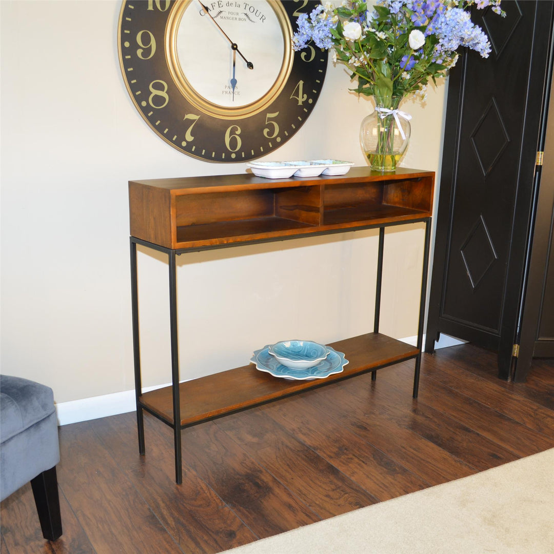 Console Table with 2 Storage Cubbies - Brown