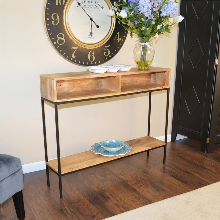 Console Table with 2 Storage Cubbies - Natural
