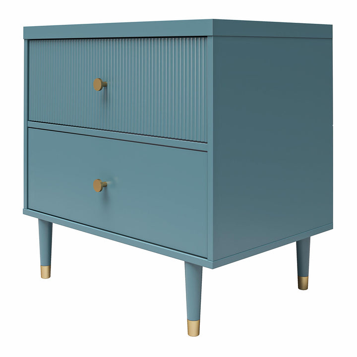 Elizabeth 2 Drawer Textured Nightstand with Gold Knobs - Smoke Blue