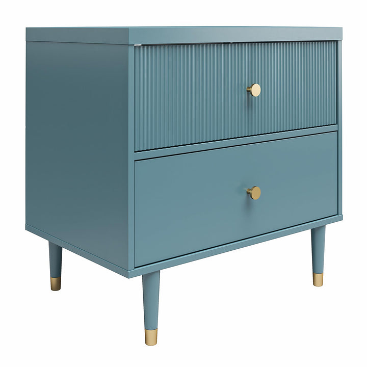 Elizabeth 2 Drawer Textured Nightstand with Gold Knobs - Smoke Blue
