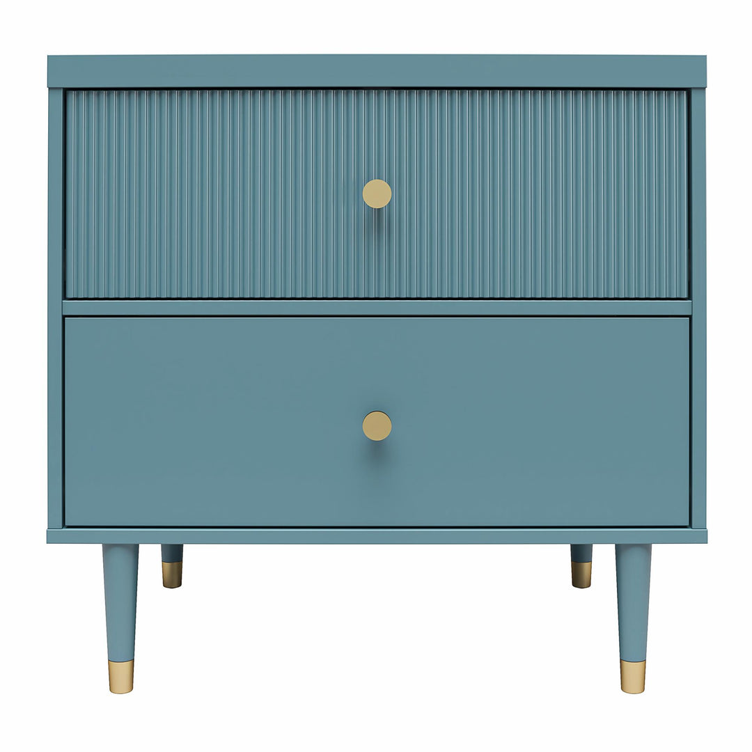 Elizabeth 2 Drawer Textured Nightstand with Gold Knobs - Smoke Blue