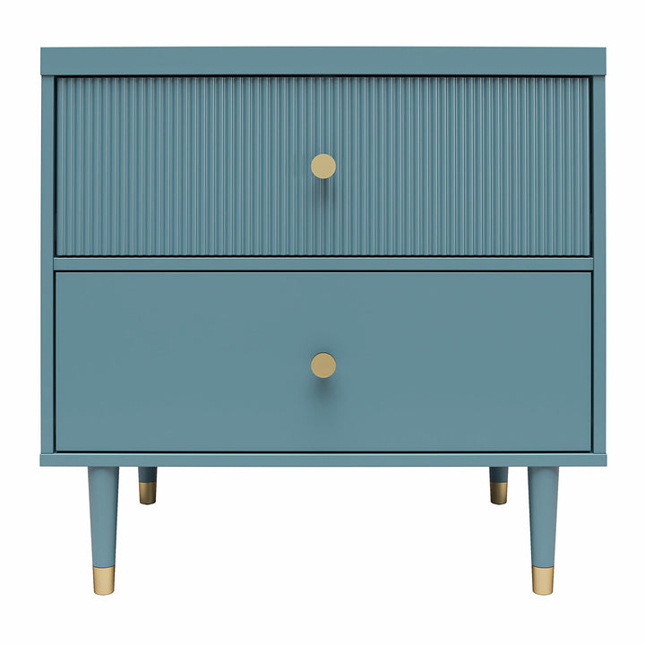 Elizabeth 2 Drawer Textured Nightstand with Gold Knobs - Smoke Blue