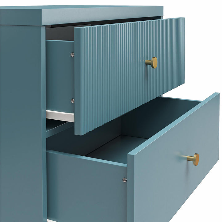 Elizabeth 2 Drawer Textured Nightstand with Gold Knobs - Smoke Blue