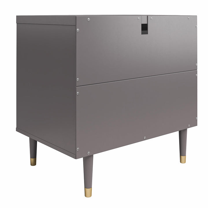 Elizabeth 2 Drawer Textured Nightstand with Gold Knobs - Graphite Grey