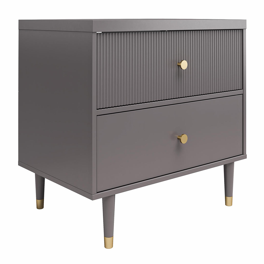 Elizabeth 2 Drawer Textured Nightstand with Gold Knobs - Graphite Grey