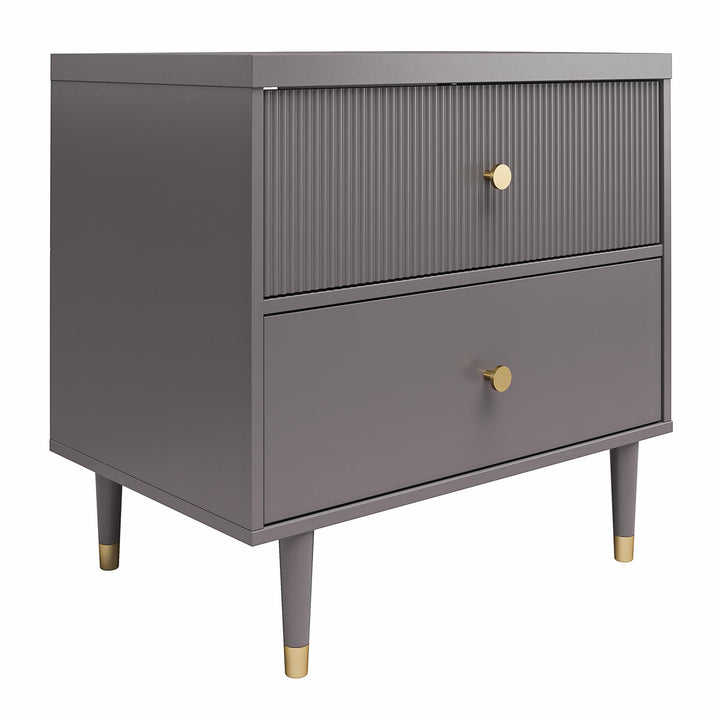 Elizabeth 2 Drawer Textured Nightstand with Gold Knobs - Graphite Grey