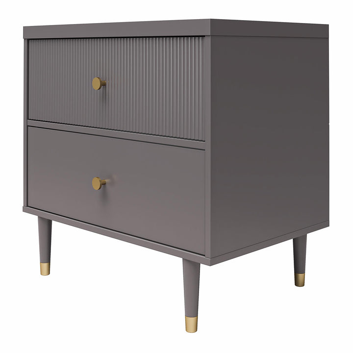 Elizabeth 2 Drawer Textured Nightstand with Gold Knobs - Graphite Grey