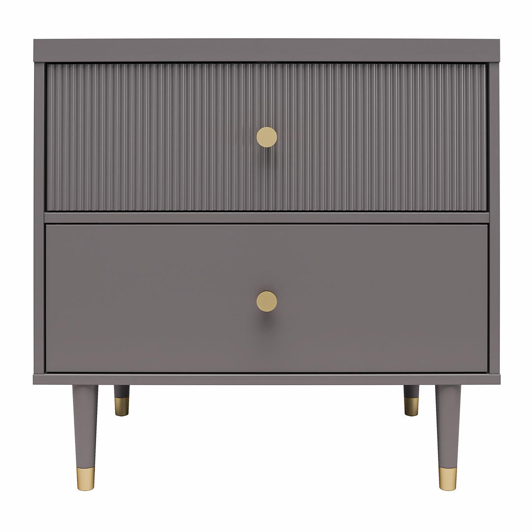 Elizabeth 2 Drawer Textured Nightstand with Gold Knobs - Graphite Grey