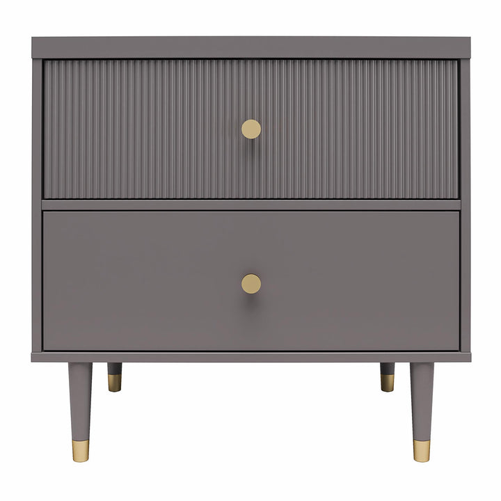 Elizabeth 2 Drawer Textured Nightstand with Gold Knobs - Graphite Grey