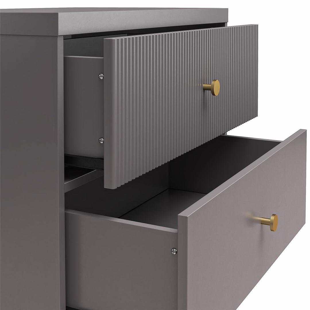 Elizabeth 2 Drawer Textured Nightstand with Gold Knobs - Graphite Grey