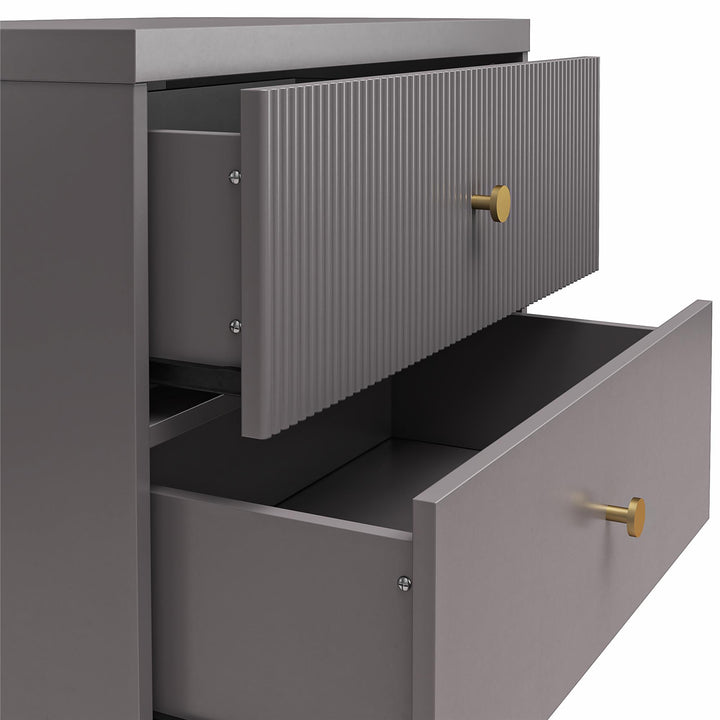 Elizabeth 2 Drawer Textured Nightstand with Gold Knobs - Graphite Grey