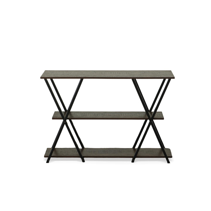Mill Console Table with 3 Tier Shelf - Elm