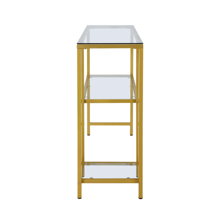 glass top Console Table with two Shelves - Gold