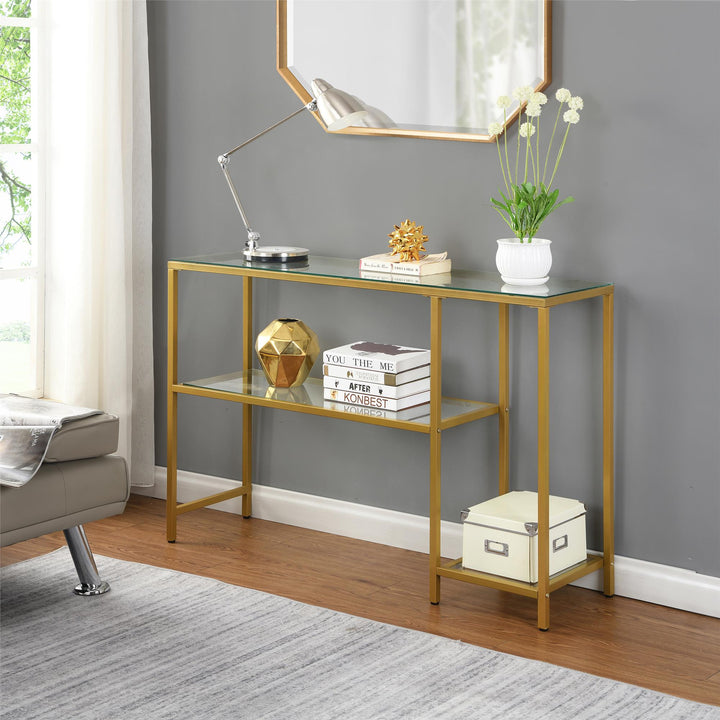 Console Table with Shelves - Gold