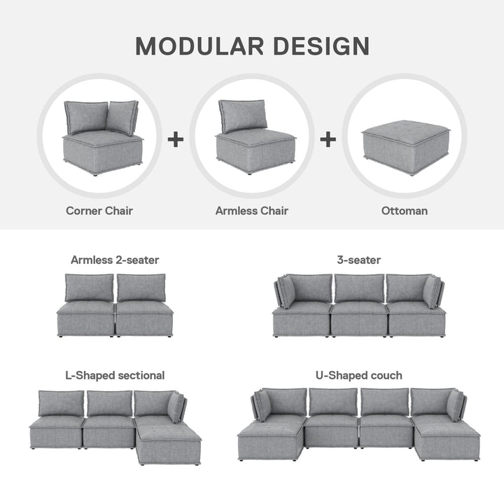 Darcy Armless Chair for Modular Sectional Sofa - Gray