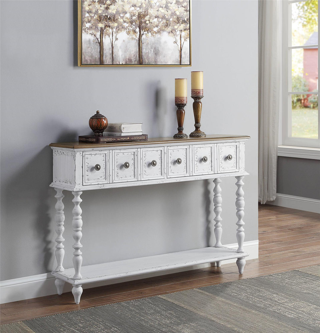 Wooden Console Table with 2 Drawers - Antique White