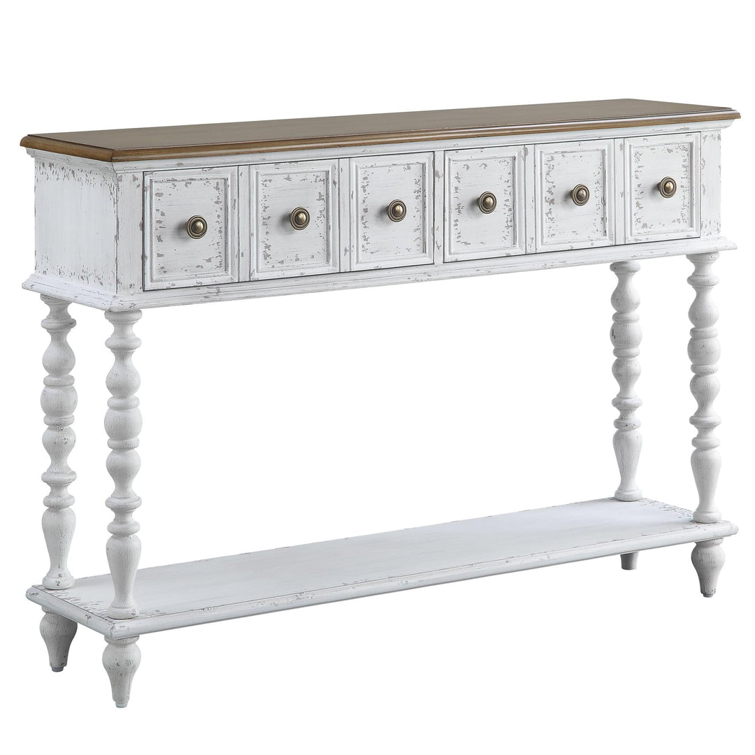 Antique Wooden Console Table with 2 Drawers and lower shelf - Antique White