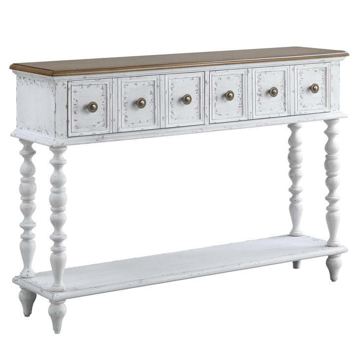Antique Wooden Console Table with 2 Drawers and lower shelf - Antique White
