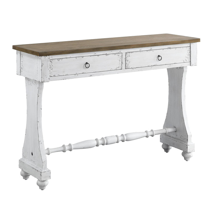 2 Drawers Console Table with Elegant Trestle Base - Antique White