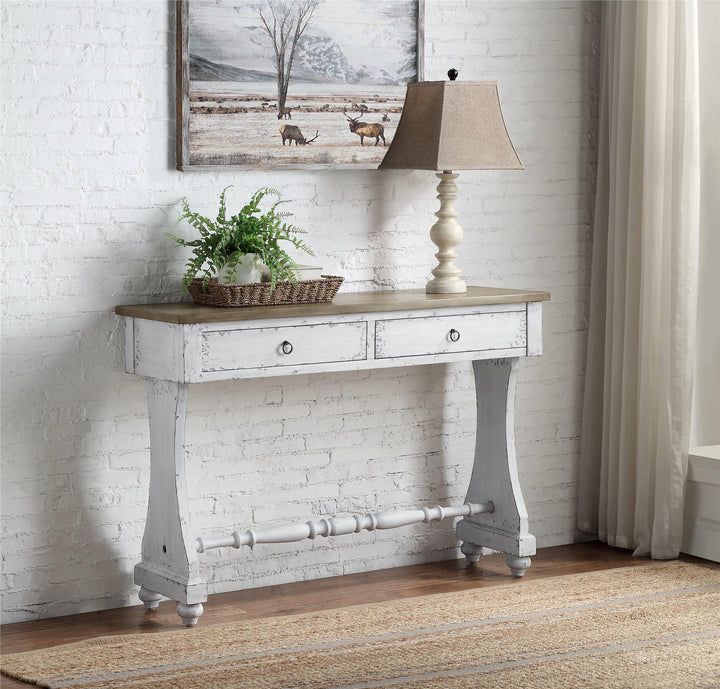 Console Table with 2 Storage Drawers - Antique White
