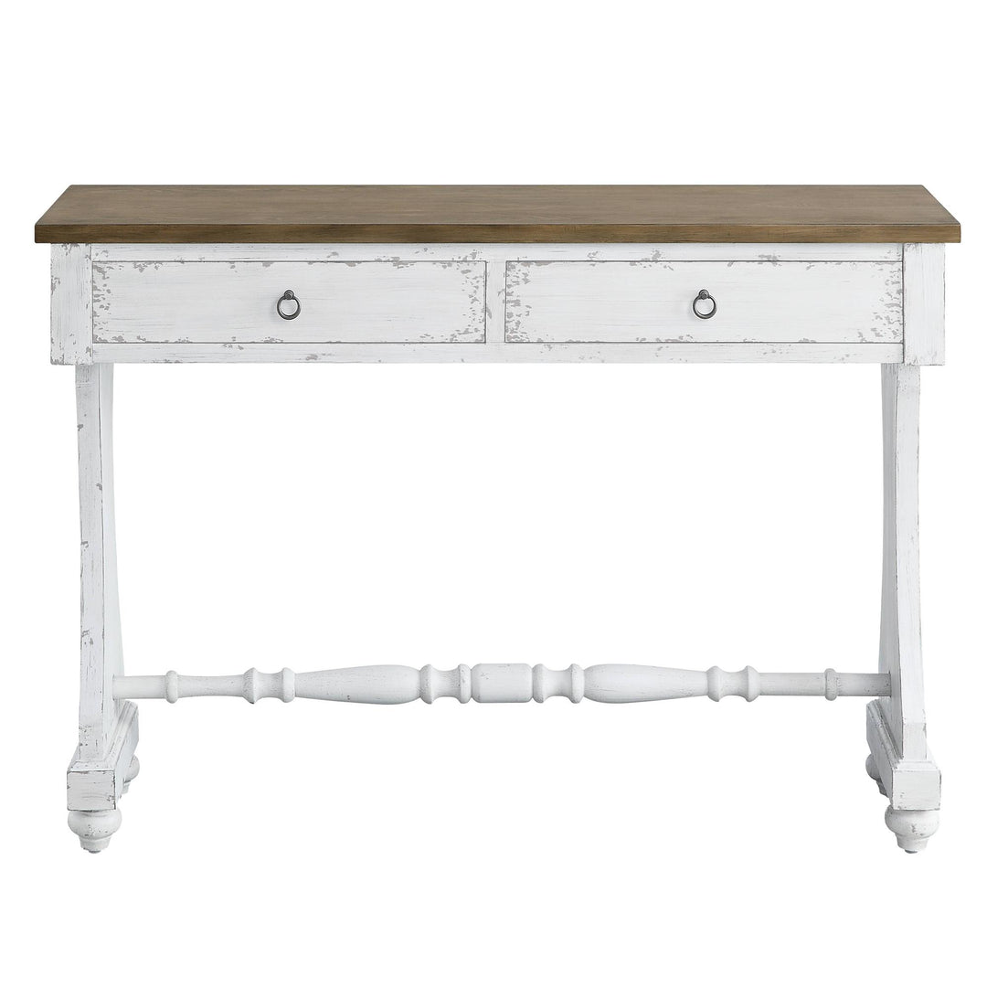 Carminda Console Table with 2 Storage Drawers and Elegant Trestle Base - Antique White