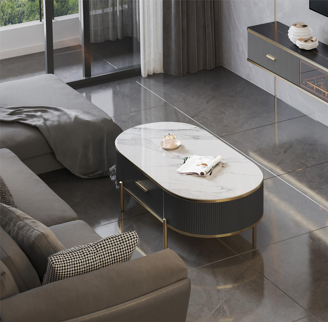France fluted coffee table designs -  White / Grey