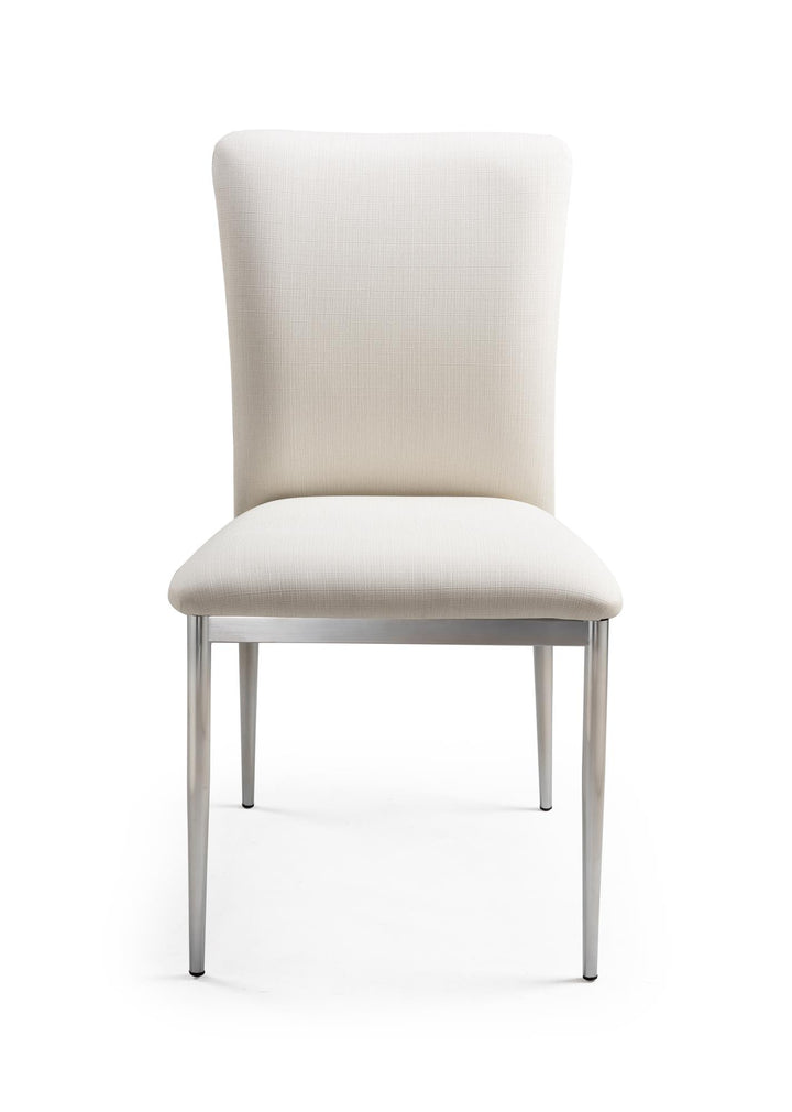 Lucia Dining Chair in Soft Textured European Faux Leather with Brushed Chrome Legs, Set of 2  -  White