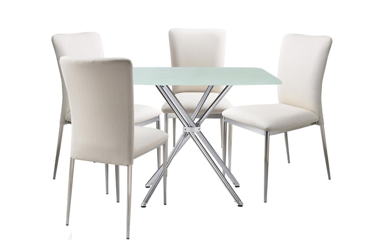 Brushed chrome leg dining chair set -  White