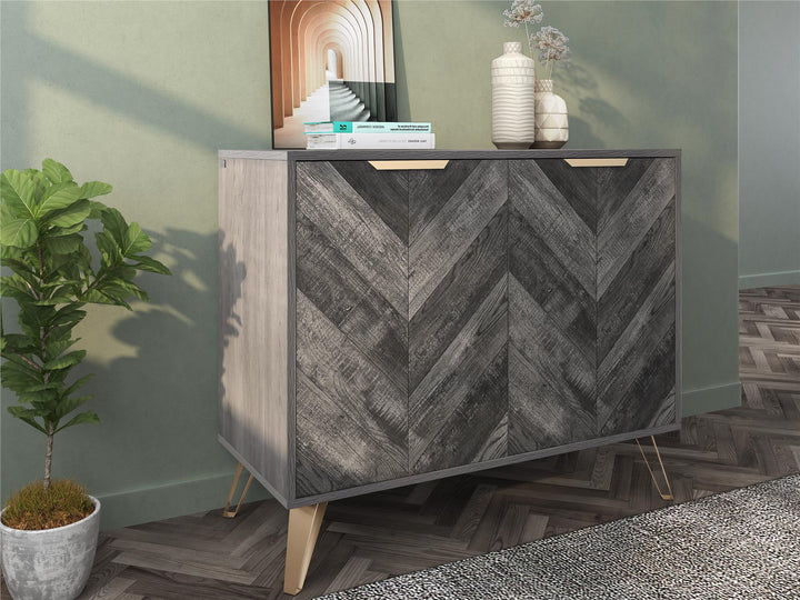 Bo Chevron Sideboard with 2 Closed Doors and Adjustable Shelves - Espresso