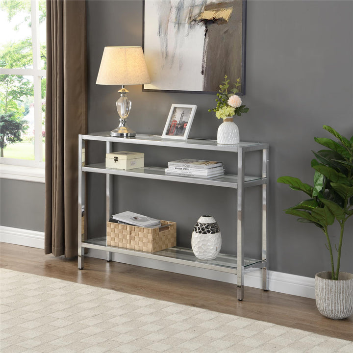 Glass Top Console Table with 3 tier - Chrome