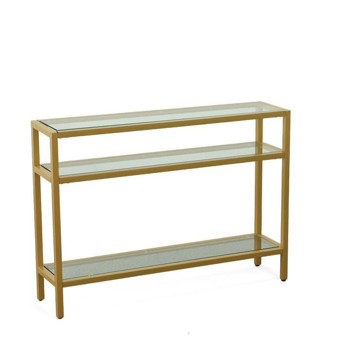 two tempered glass shelves console table - Gold