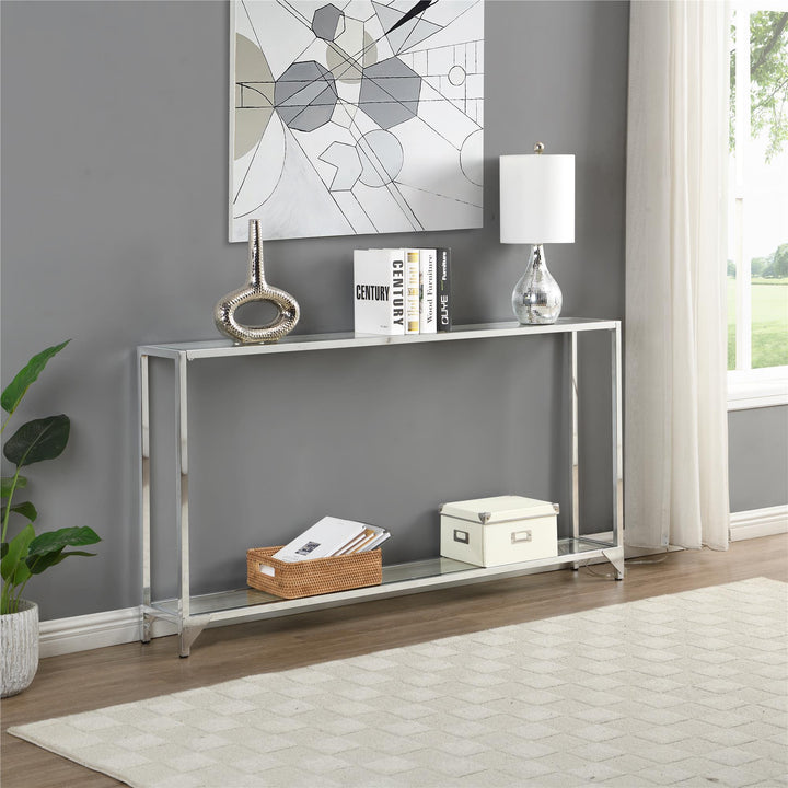 Slim Console Table with shelf - Chrome