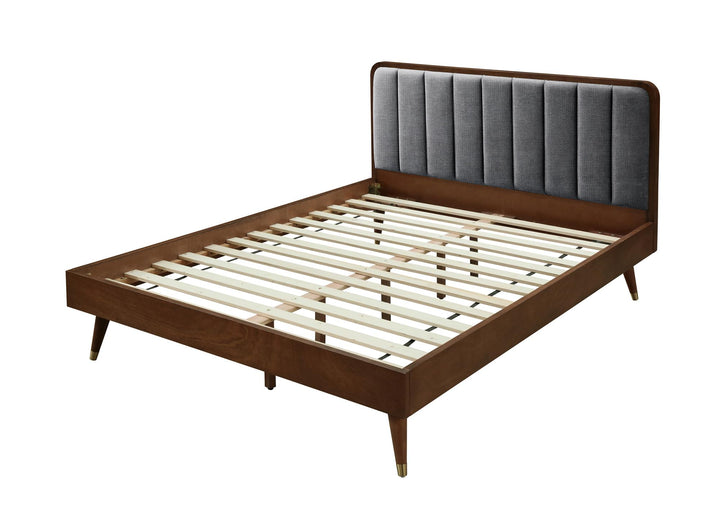Luca Walnut Platfoam Bed with Grey Headboard  -  Grey Linen
