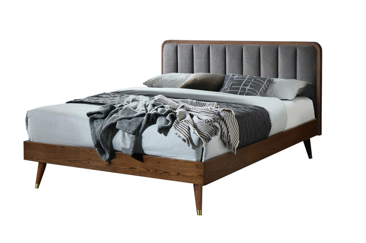 Modern platform bed designs in walnut -  Grey Linen