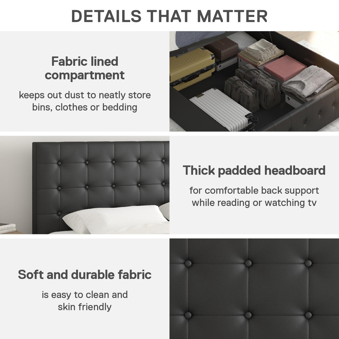 Cambridge Upholstered Bed with Gas Lift Storage Compartment - Black - Full