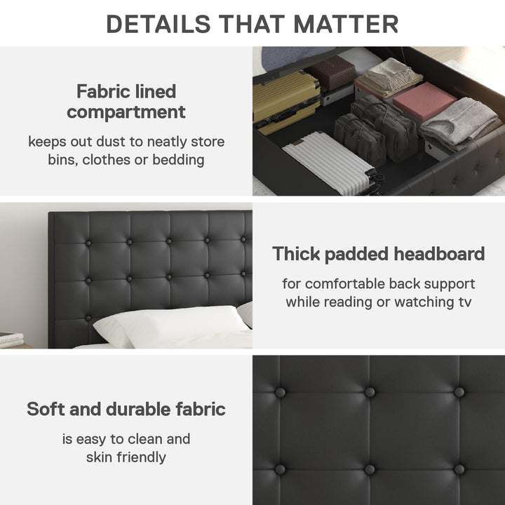 Cambridge Upholstered Bed with Gas Lift Storage Compartment - Black - Full
