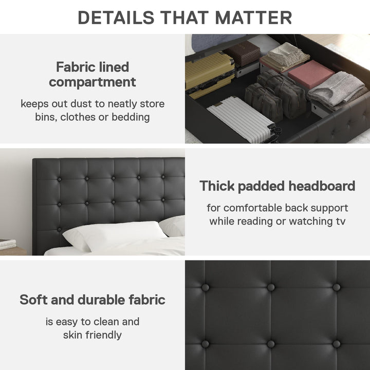 Cambridge Upholstered Bed with Gas Lift Storage Compartment - Black - Queen