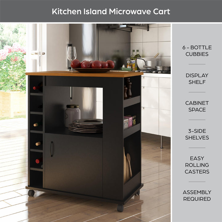 Williams Mobile Kitchen Cart with Wine Bottle Storage - Black