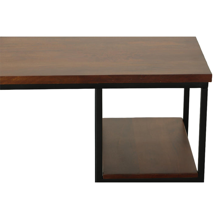 Wooden top computer desk with 2 shelves - Chestnut Brown