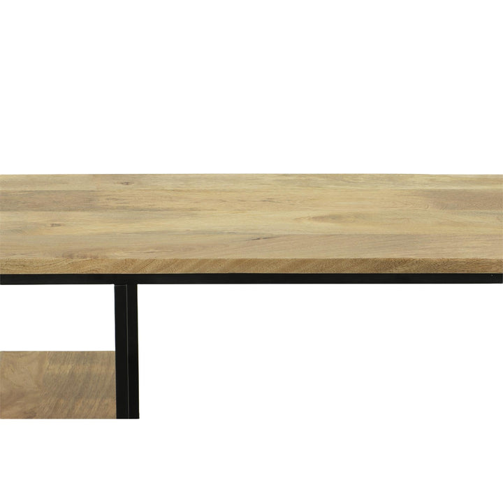 Wooden top computer desk with 2 shelves - Natural