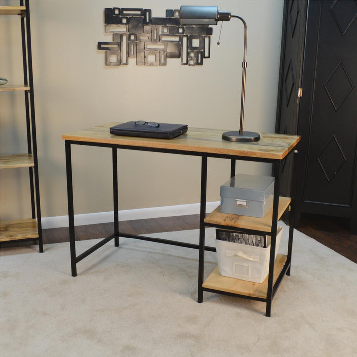 Rustic computer desk with 2 shelves - Natural