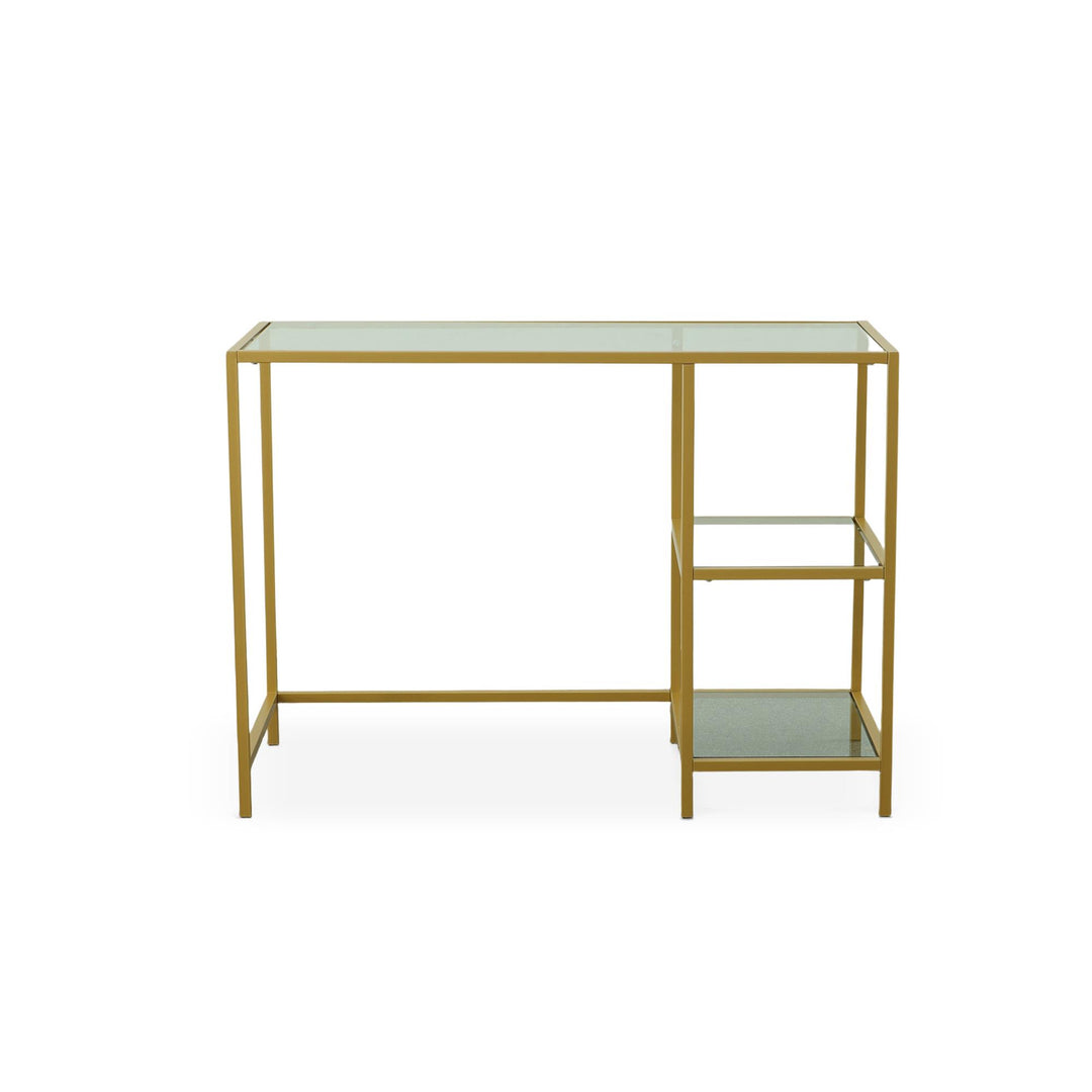 London Glass Top Desk with Shelves - Gold