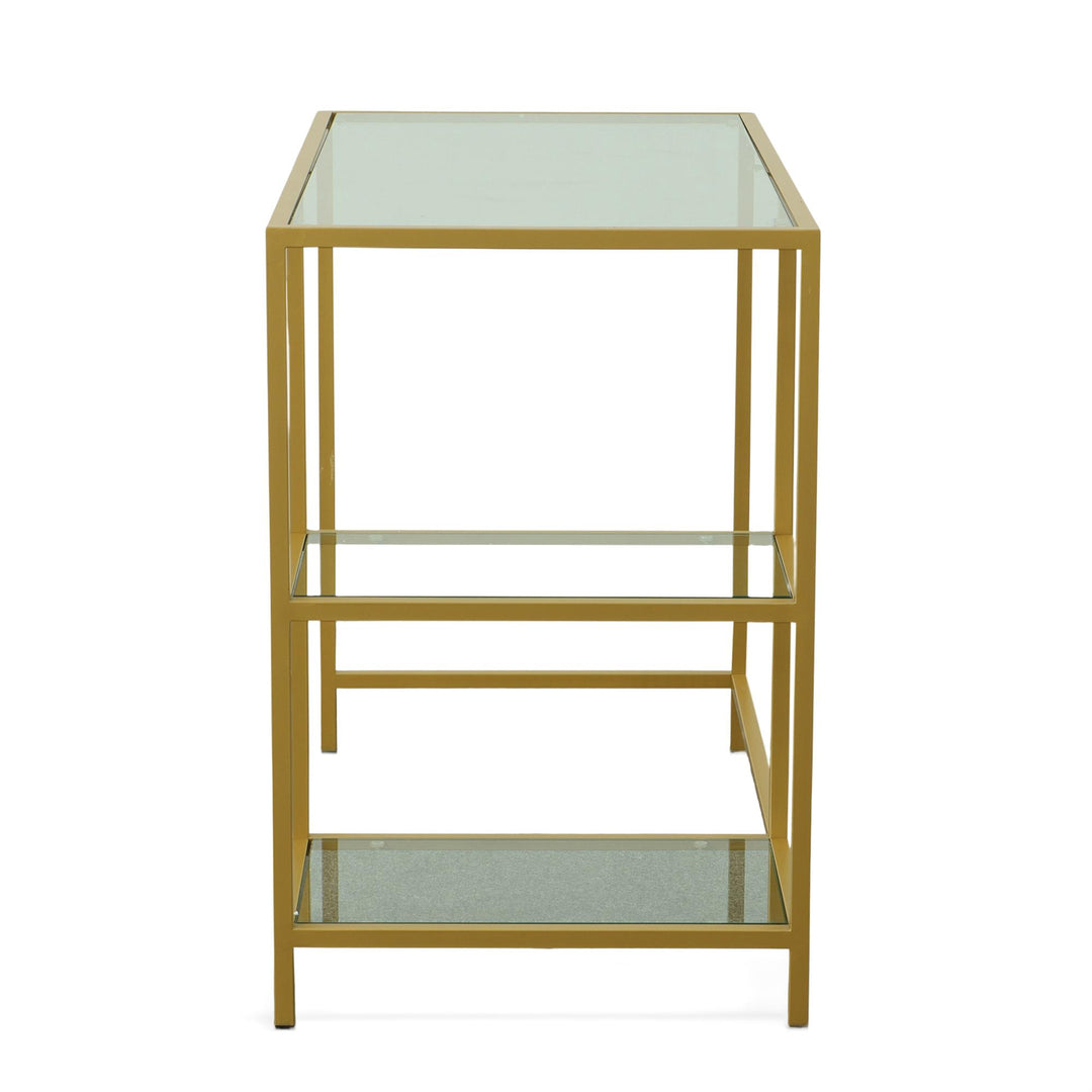 Tempered Glass Top computer Desk with Shelves - Gold