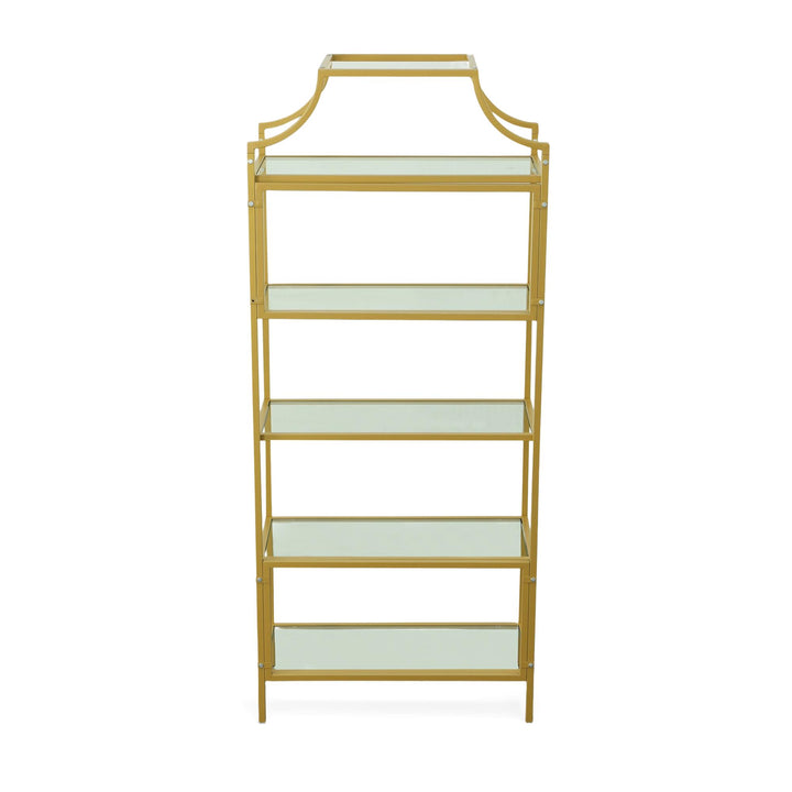 Paula 5 Tier Glass Shelf Bookcase - Gold