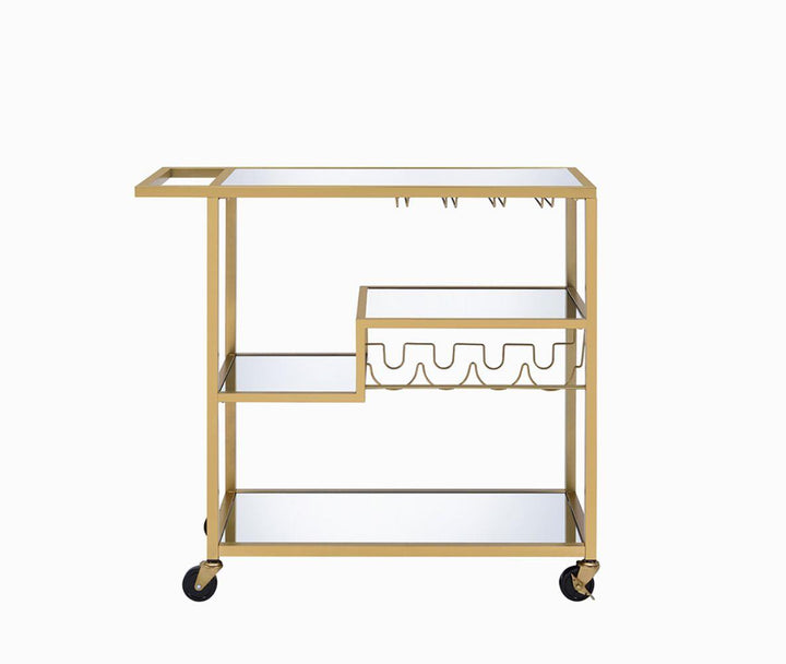 Mirrored top Serving Cart with Wine Bottle and Glass Rack - Champagne Gold