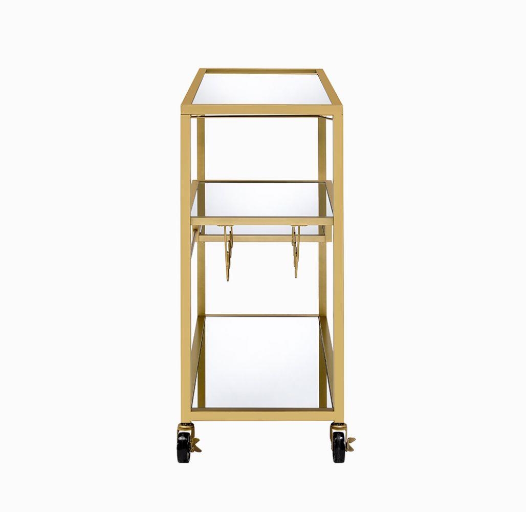 Stunning Serving Cart with Wine Bottle and Glass Rack - Champagne Gold