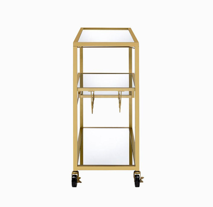 Stunning Serving Cart with Wine Bottle and Glass Rack - Champagne Gold