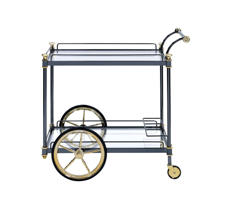 Cyrus 2 Tiered Serving Cart with Wine Bottle Rack  -  Black