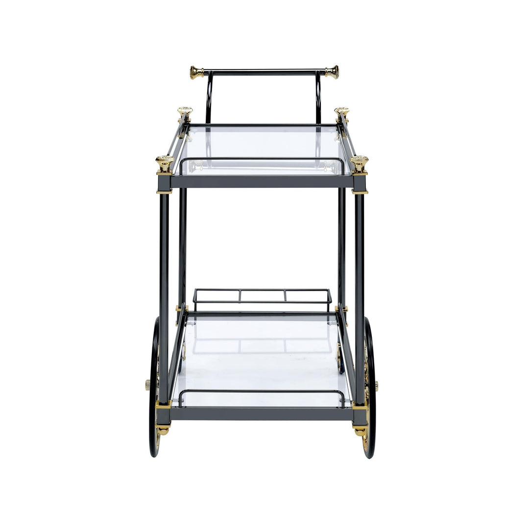 Elegant Cyrus serving cart with 2 tiers and wine rack -  Black