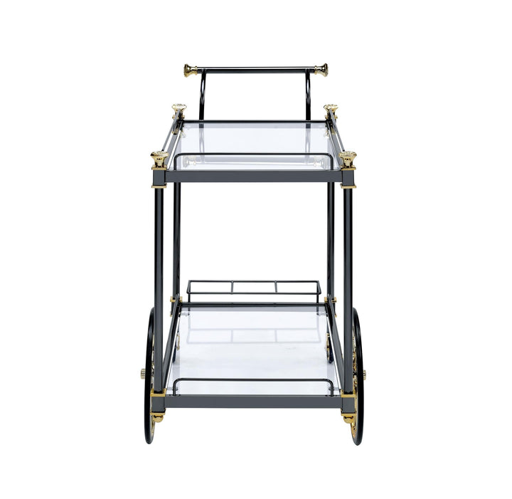 Elegant Cyrus serving cart with 2 tiers and wine rack -  Black
